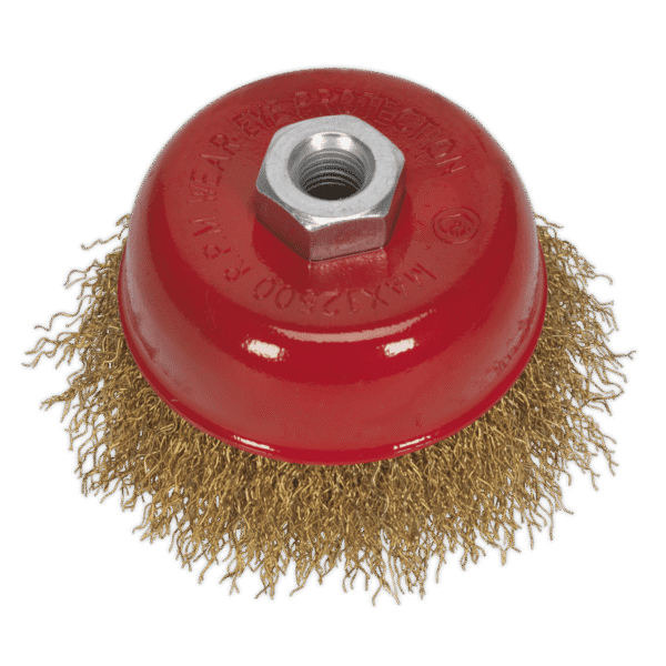 75mm Brassed Steel Crimped Wire Cup Brush M10 x 1.5mm