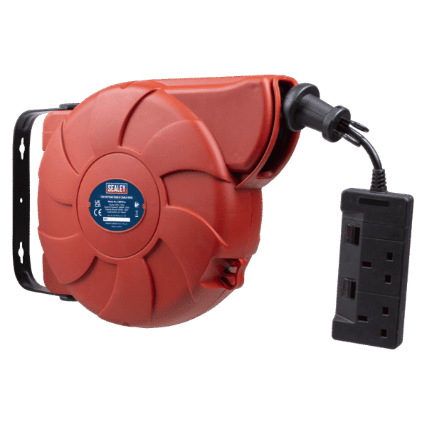 Cable Reel System Retractable 10m 2 x 230V Socket