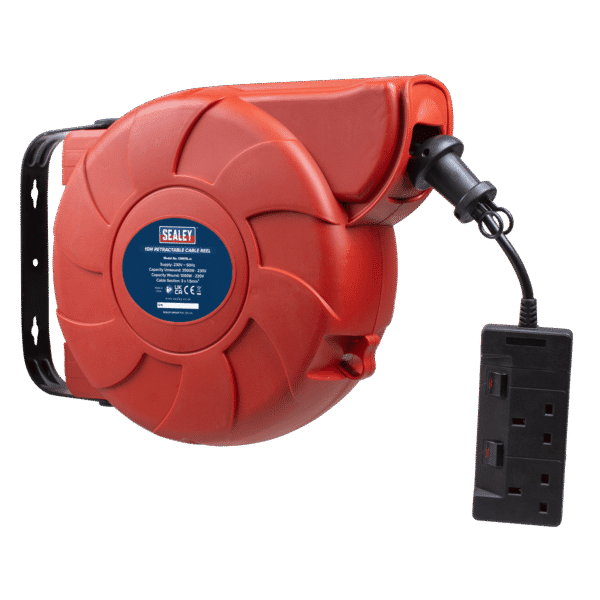Cable Reel System Retractable 15m 2 x 230V Socket