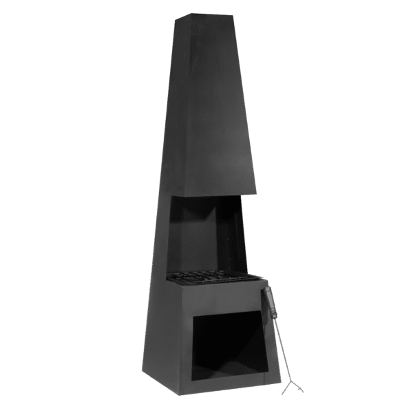Dellonda Outdoor Chiminea Fireplace Fire Pit Heater Firewood Storage Black Steel