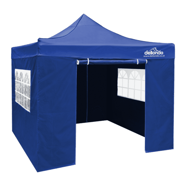 Dellonda Premium 2x2m Pop-Up Gazebo & Side Walls, PVC Coated, Water-Resistant Fabric, Supplied with Carry Bag, Rope, Stakes & Weight Bags - Blue
