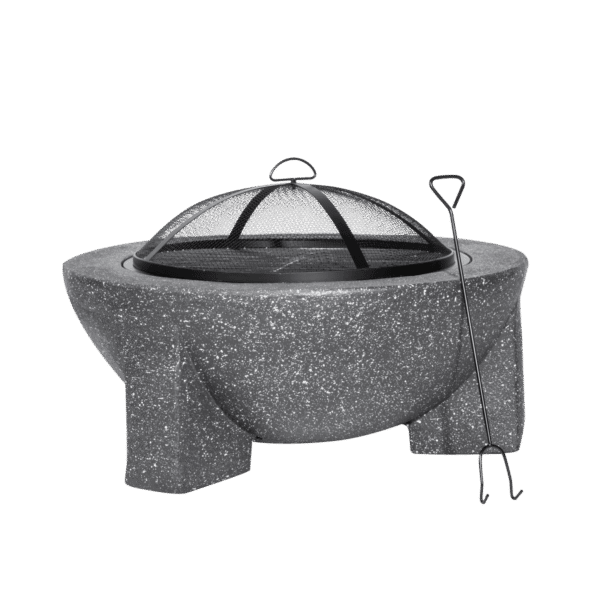 Dellonda Round MgO Fire Pit with BBQ Grill & Safety Mesh Screen 75cm - Dark Grey
