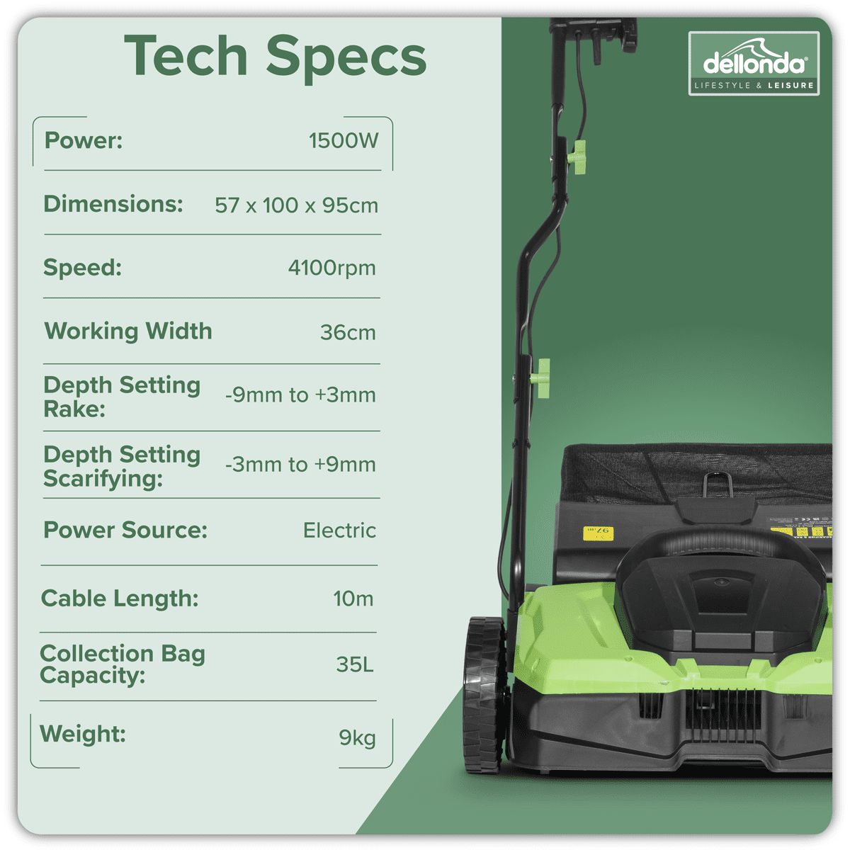 Dellonda 2-in-1 Electric Scarifier & Rake 1500W/230V - Image 23