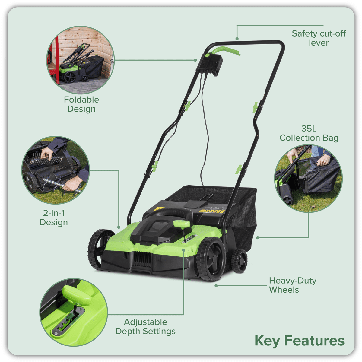 Dellonda 2-in-1 Electric Scarifier & Rake 1500W/230V - Image 24