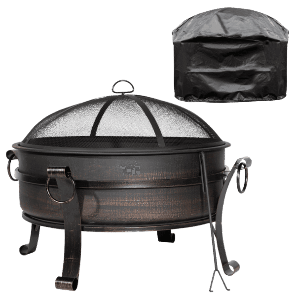 Dellonda Deluxe 2-in-1 Outdoor Fire Pit/Coffee Table with Drawstring Cover 93cm Antique Bronze Effect