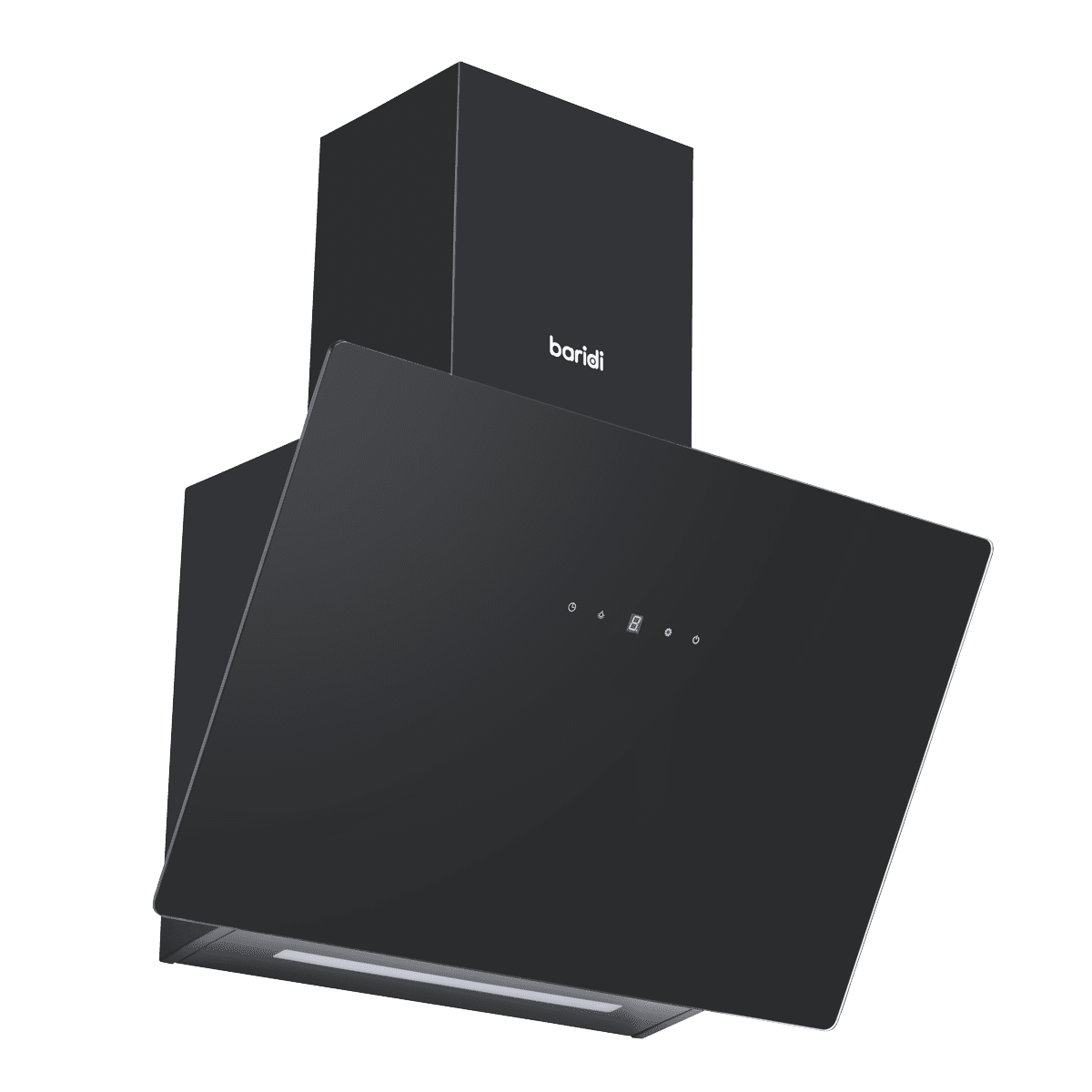 Baridi Angled Chimney Cooker Hood with Touch Controls & Carbon Filters 60cm - Black Glass