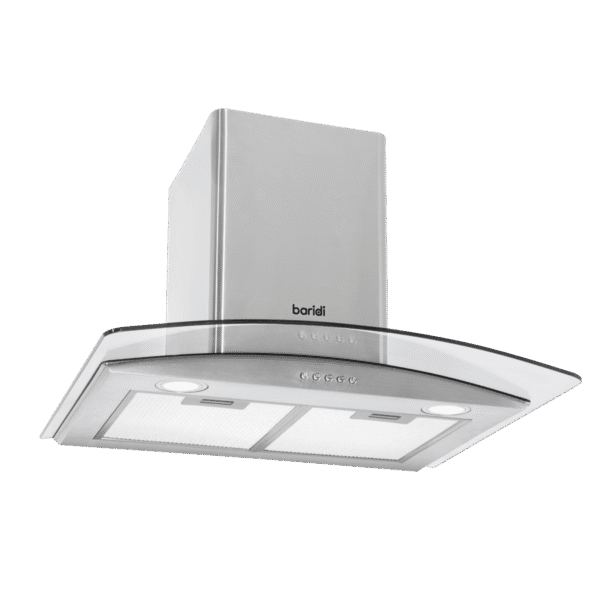 Baridi Curved Glass Cooker Hood with Carbon Filters & LED Lights 60cm - Stainless Steel