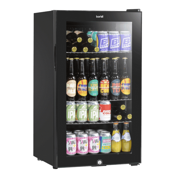 Baridi Undercounter Drinks, Beer & Wine Fridge with Wire Shelves, Internal Light & Security Lock 85L - Black