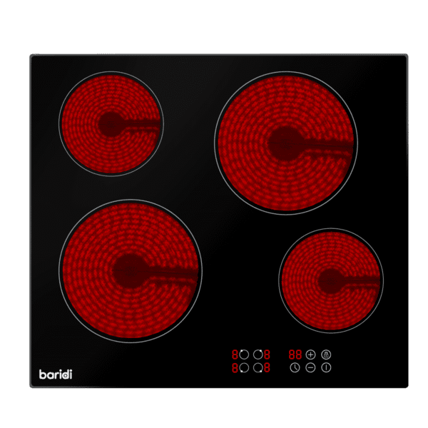 Baridi Integrated Ceramic Hob with 4 Cooking Zones 60cm - Black Glass