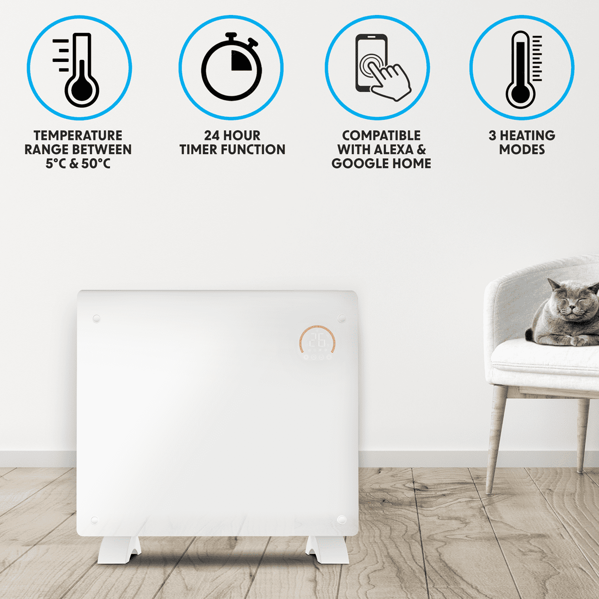 Baridi, Electric Glass Panel Heater 1000W/230V - DH136 - Image 6