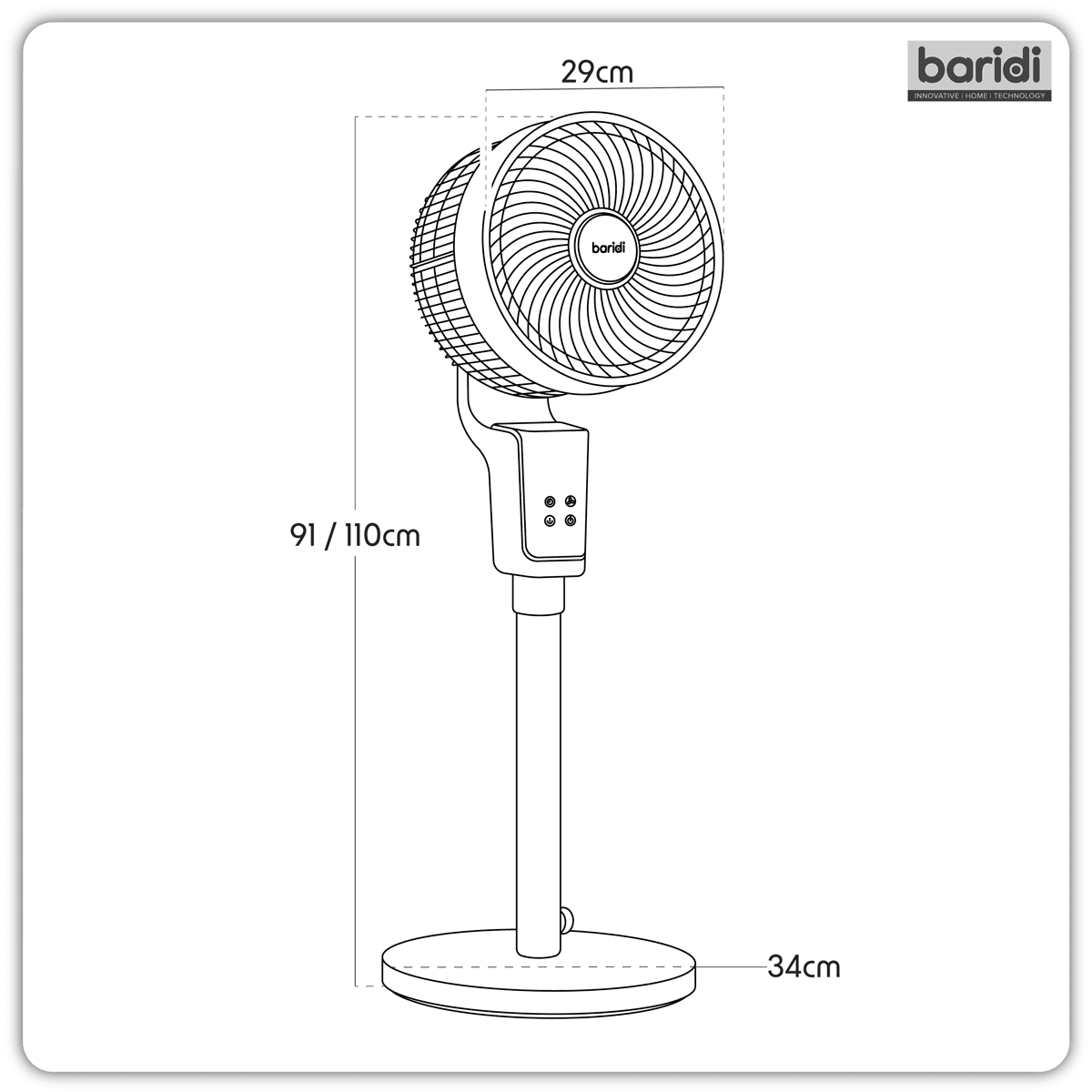 Baridi 12" Pedestal Fan with Remote Control & 12hr Timer 230V - Grey - Image 19