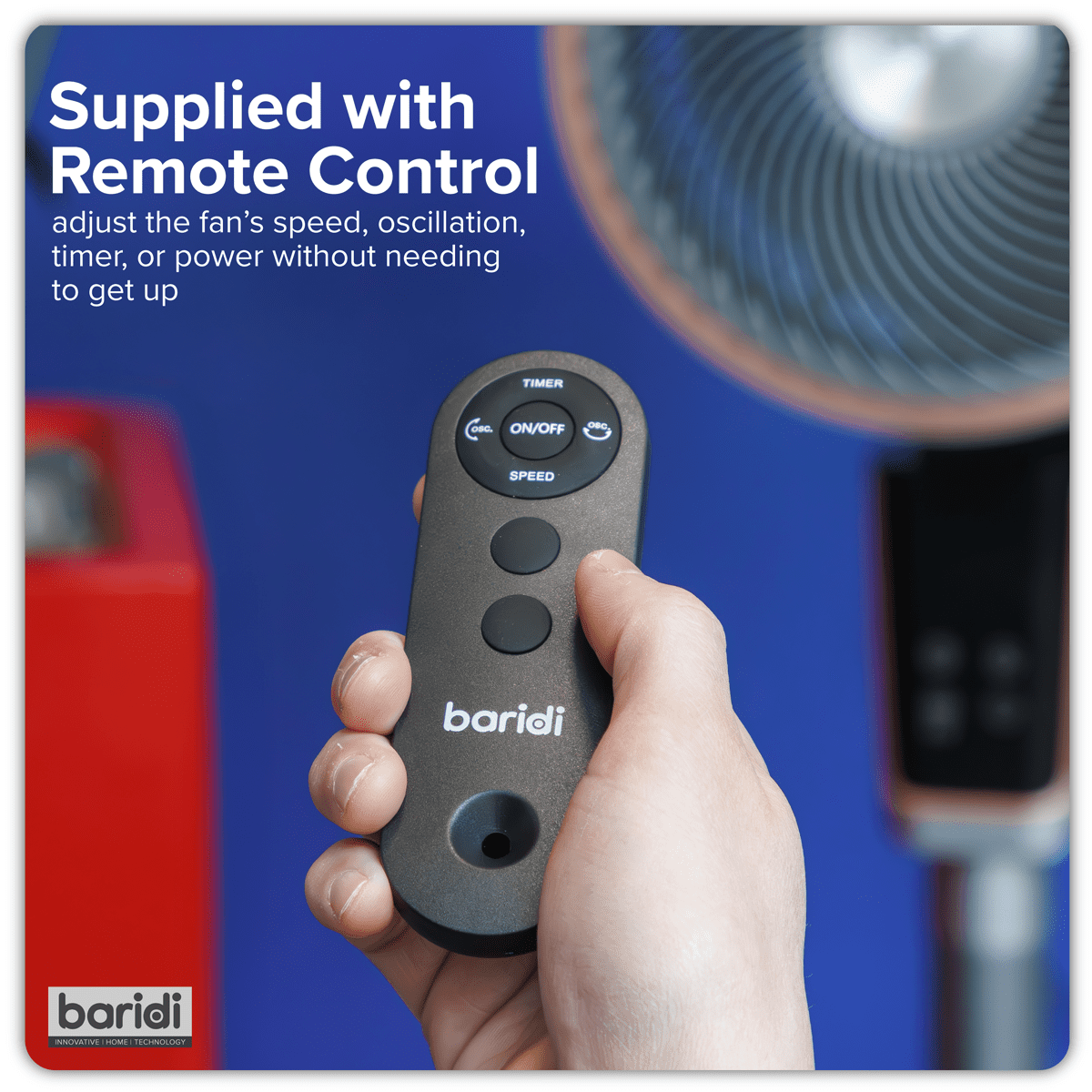 Baridi 12" Pedestal Fan with Remote Control & 12hr Timer 230V - Grey - Image 15