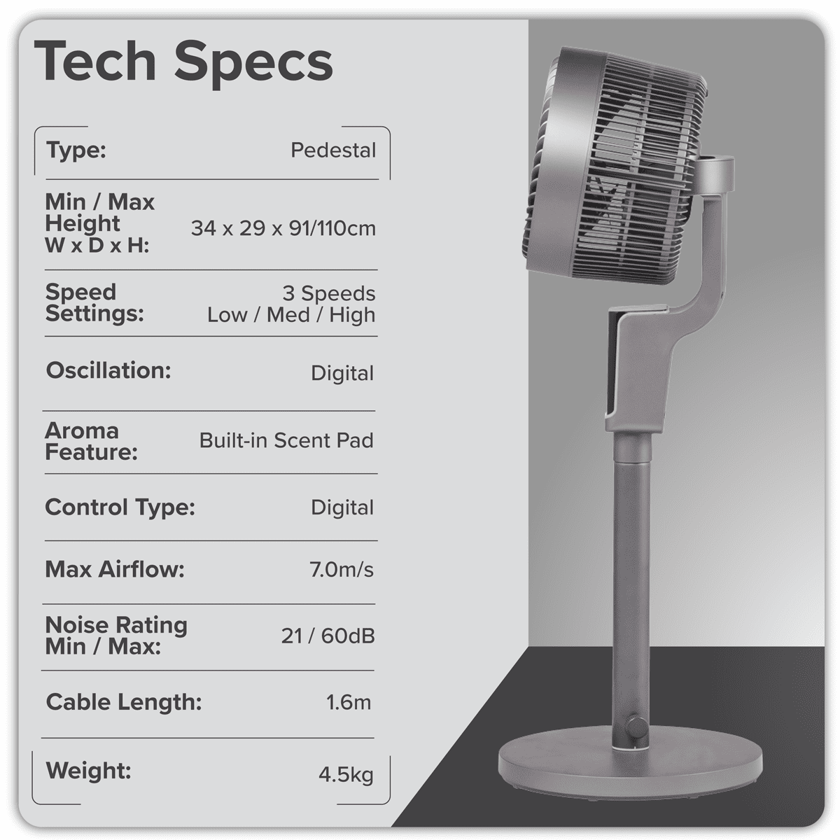 Baridi 12" Pedestal Fan with Remote Control & 12hr Timer 230V - Grey - Image 18