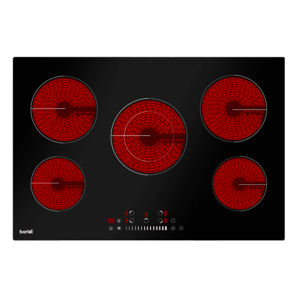 Baridi Integrated Ceramic Hob with 5 Cooking Zones 77cm - Black Glass