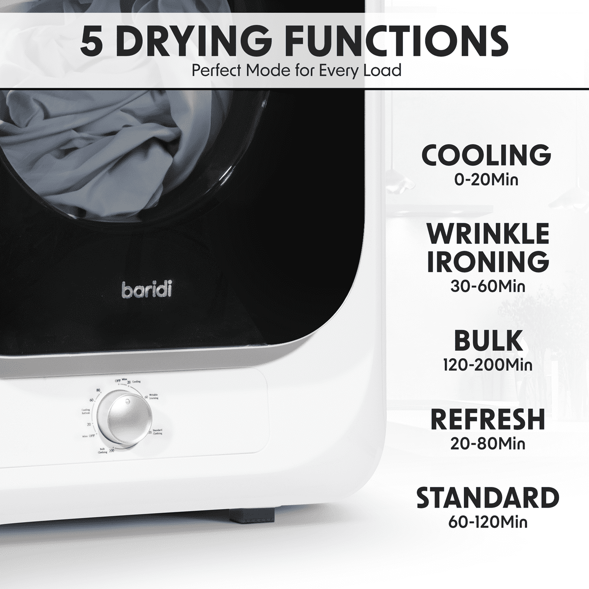 Baridi Tabletop Tumble Dryer with Analogue Controls 2.5kg Capacity - White - Image 12