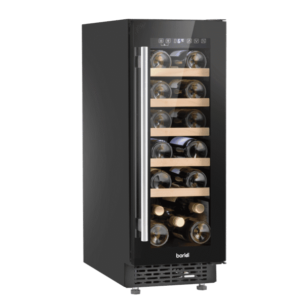 Baridi 20 Bottle Slim Built-In Wine Cooler with Digital Touchscreen Controls, Beech Wood Shelves & Internal LED Light - Black