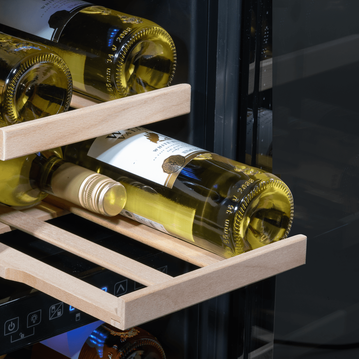 Baridi 17 Bottle Dual Zone Slim Built-In 30cm Wine Cooler with Touchscreen Controls, Beech Wood Shelves & LED Light - Black - Image 10
