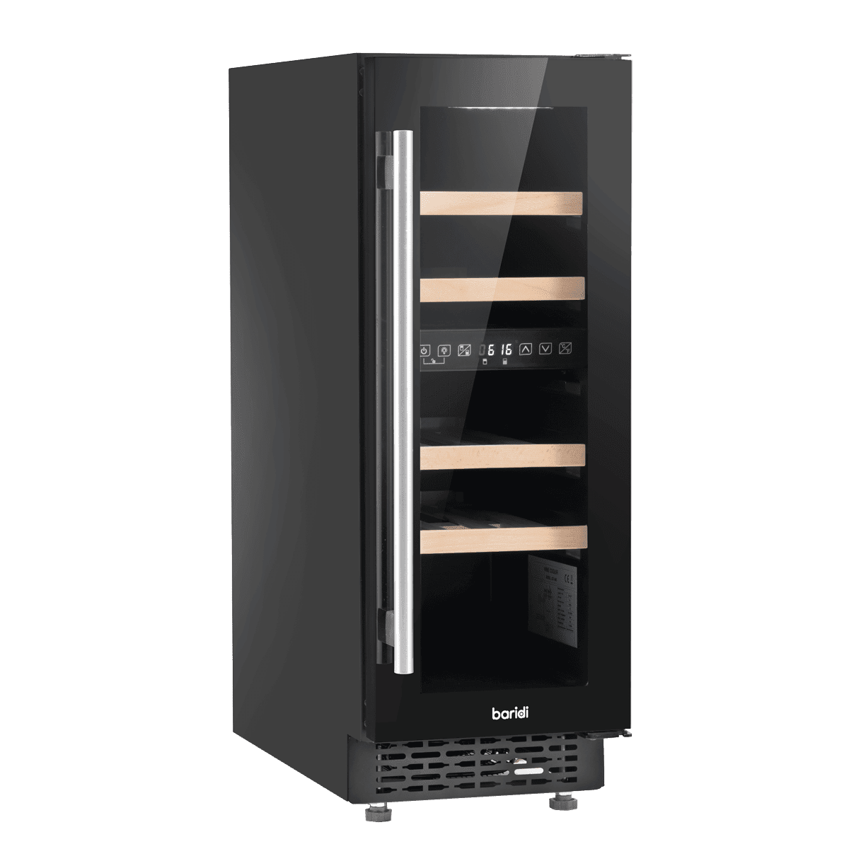 Baridi 17 Bottle Dual Zone Slim Built-In 30cm Wine Cooler with Touchscreen Controls, Beech Wood Shelves & LED Light - Black - Image 6