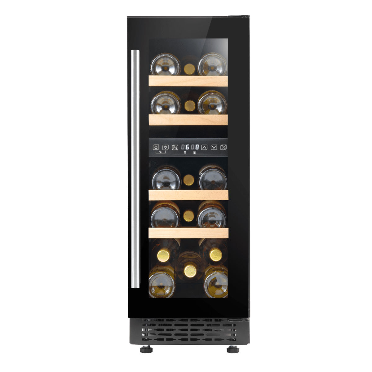 Baridi 17 Bottle Dual Zone Slim Built-In 30cm Wine Cooler with Touchscreen Controls, Beech Wood Shelves & LED Light - Black - Image 4