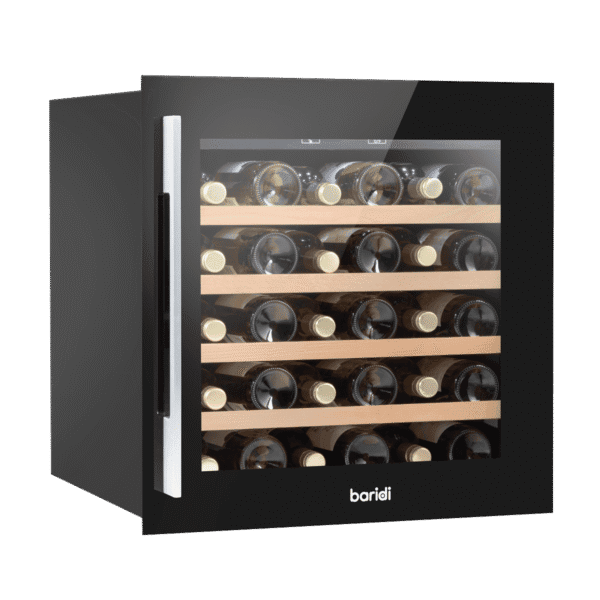 Baridi 36 Bottle Built-In Wine Cooler with Touchscreen Controls, Beech Wood Shelves & LED Light - Black