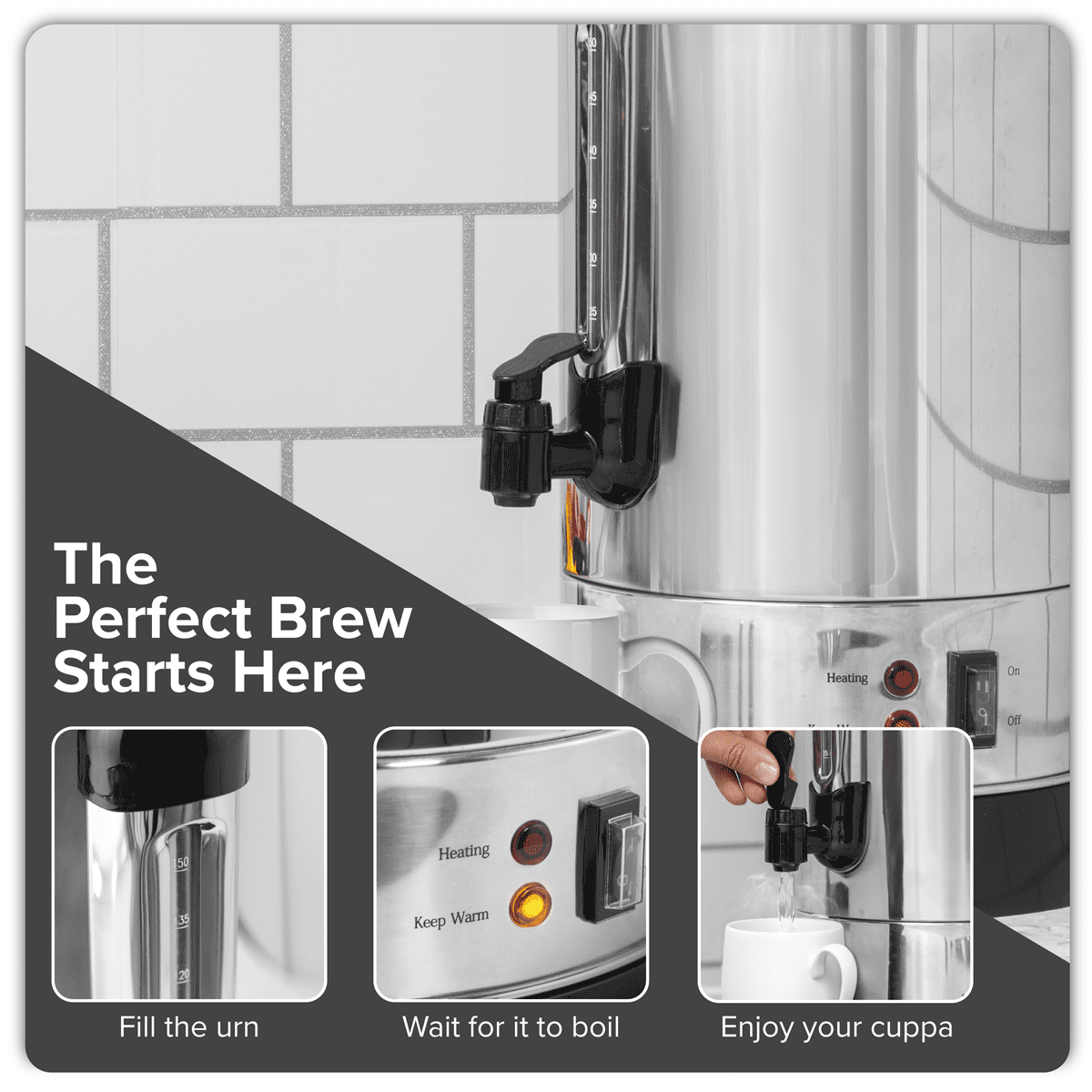 Baridi Hot Water Boiler, Tea Urn, 20L Capacity - Stainless Steel - Image 11
