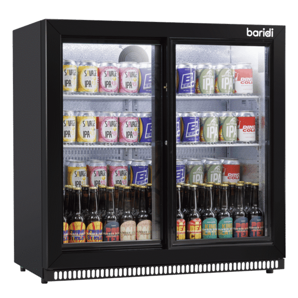 Baridi Back Bar Drinks Fridge/Cooler with Double Sliding Door & Security Lock 190L - Black