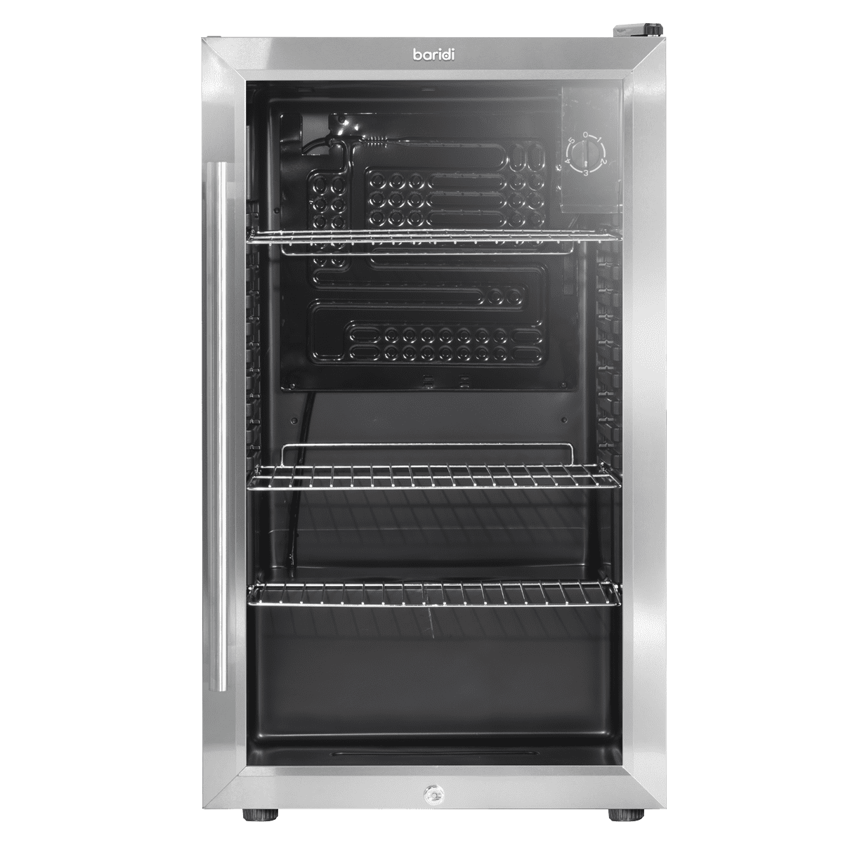 Baridi Undercounter Drinks, Beer & Wine Fridge with Wire Shelves, Internal Light & Security Lock 85L - Stainless Steel - Image 5