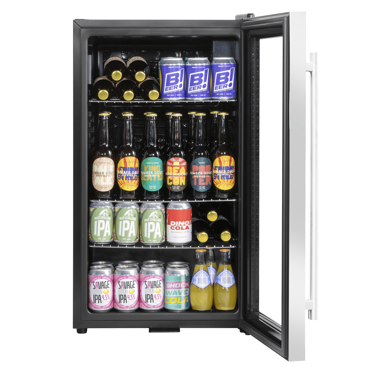 Baridi Undercounter Drinks, Beer & Wine Fridge with Wire Shelves, Internal Light & Security Lock 85L - Stainless Steel - Image 6