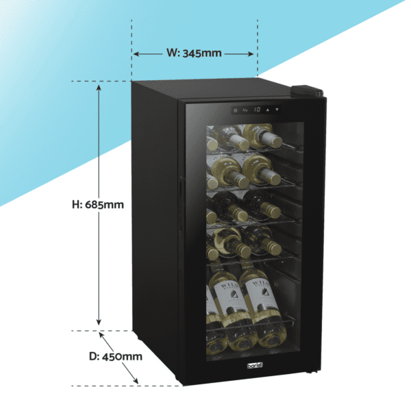 Baridi 15 Bottle Wine Fridge with Digital Touchscreen Controls & LED Light - Black