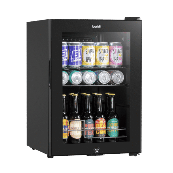 Baridi Beer & Drinks Fridge with Wire Shelves, LED Light & Security Lock 60L - Black
