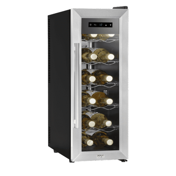 Baridi 12 Bottle Wine Fridge with Digital Touchscreen Controls, Metal Shelves & LED Light - Stainless Steel