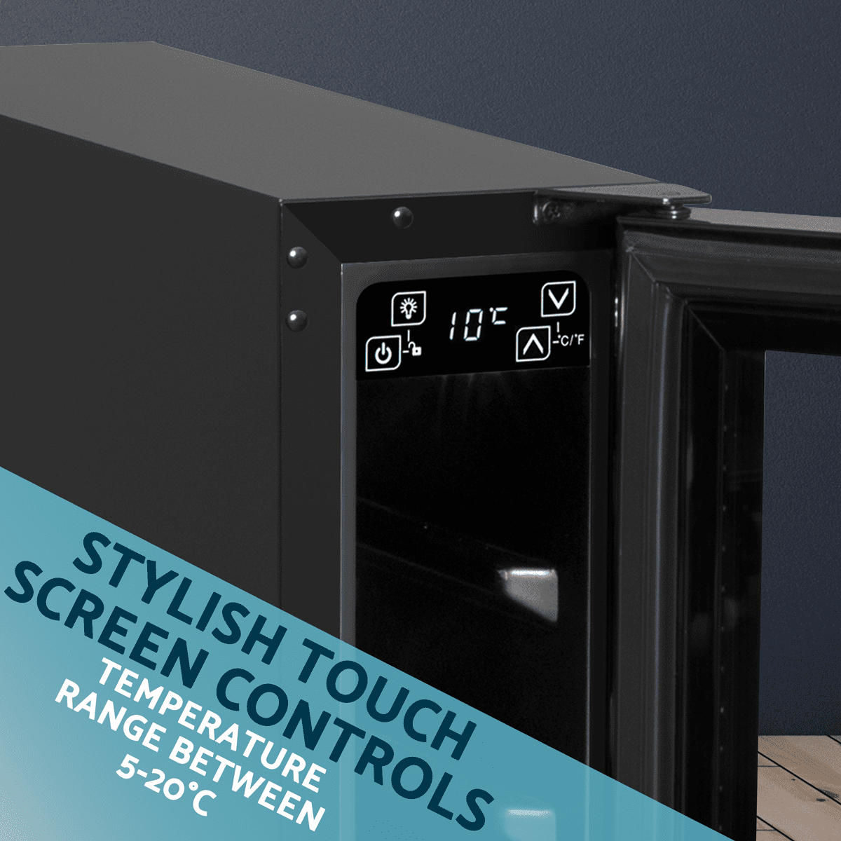 Baridi 7 Bottle Extra-Slim Undercounter Wine Fridge with Digital Touchscreen Controls & LED Light - Black - Image 10