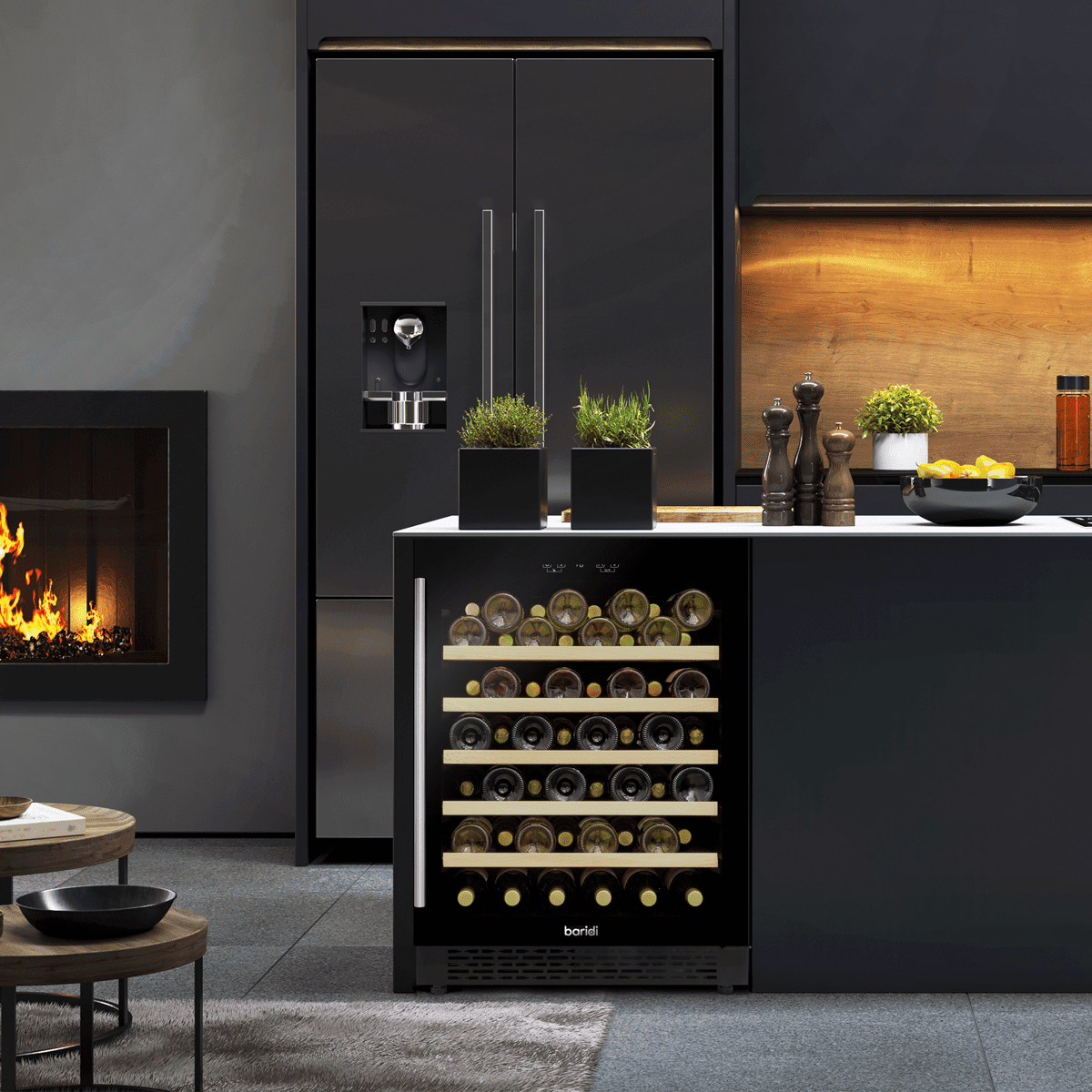 Baridi 54 Bottle Undercounter/Freestanding Wine Fridge with Digital Touchscreen Controls, Wooden Shelves & LED Light 135L - Black - Image 10