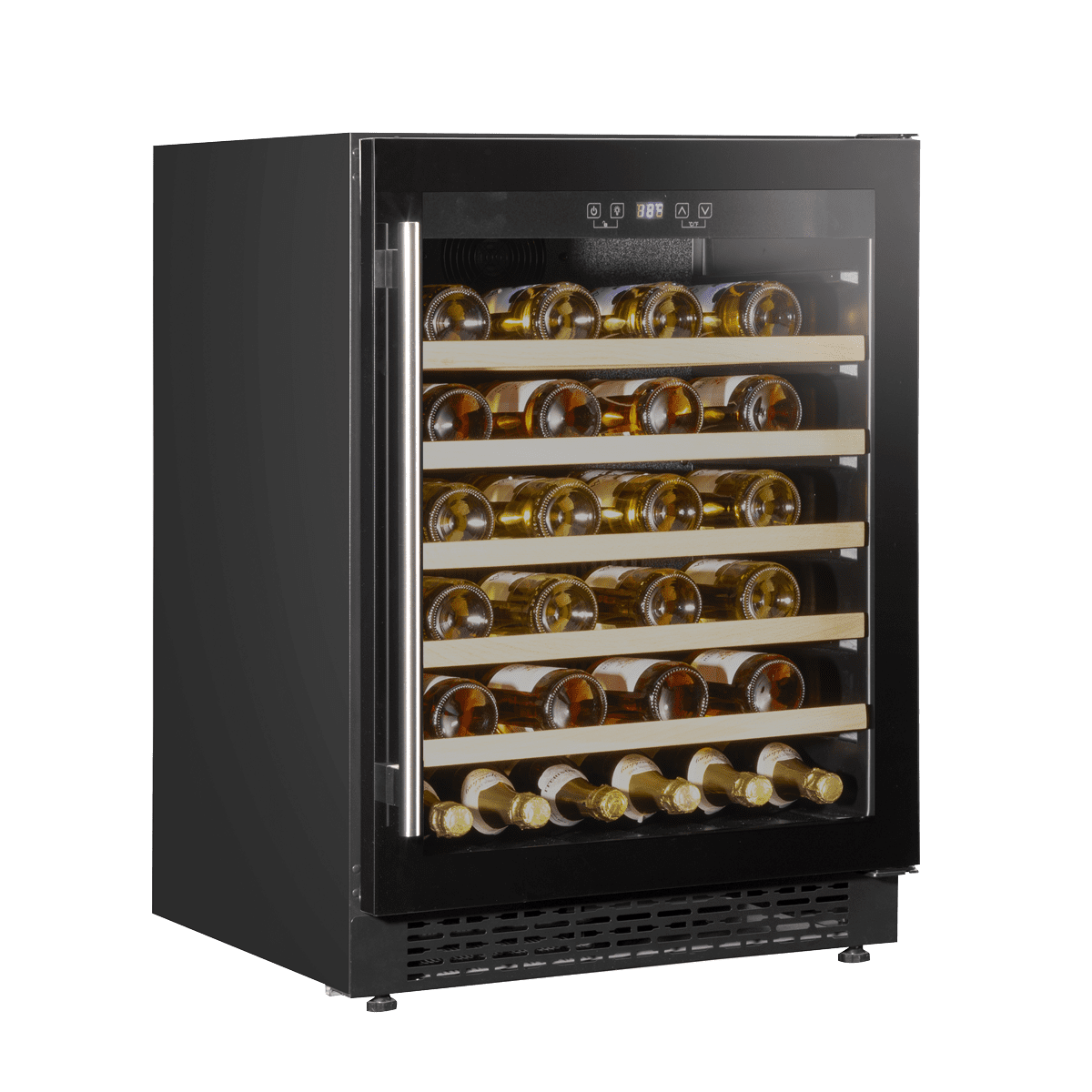 Baridi 54 Bottle Undercounter/Freestanding Wine Fridge with Digital Touchscreen Controls, Wooden Shelves & LED Light 135L - Black - Image 14