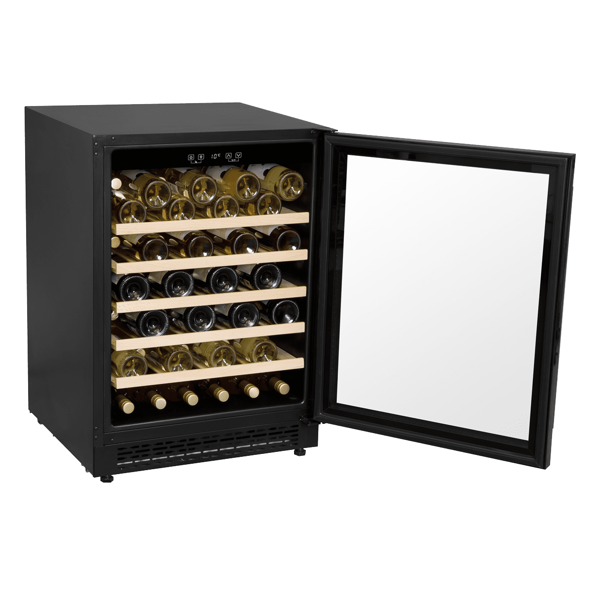 Baridi 54 Bottle Undercounter/Freestanding Wine Fridge with Digital Touchscreen Controls, Wooden Shelves & LED Light 135L - Black - Image 16