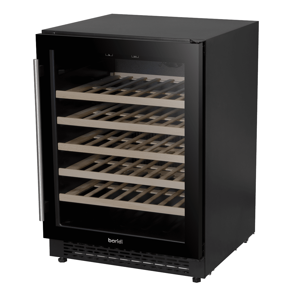 Baridi 54 Bottle Undercounter/Freestanding Wine Fridge with Digital Touchscreen Controls, Wooden Shelves & LED Light 135L - Black - Image 2