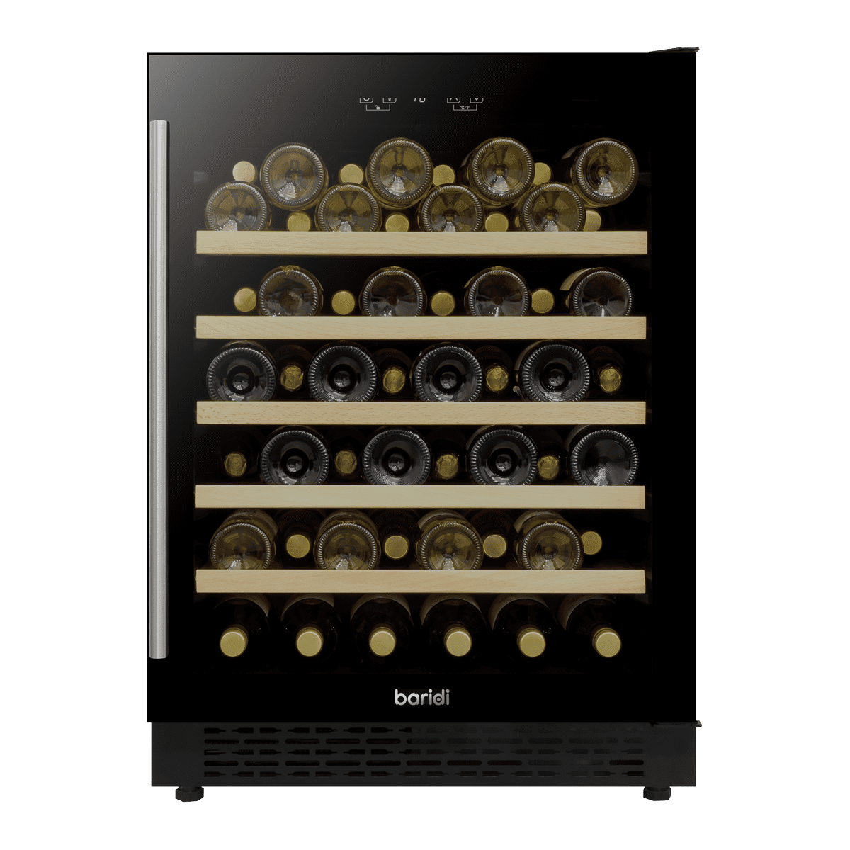 Baridi 54 Bottle Undercounter/Freestanding Wine Fridge with Digital Touchscreen Controls, Wooden Shelves & LED Light 135L - Black - Image 3
