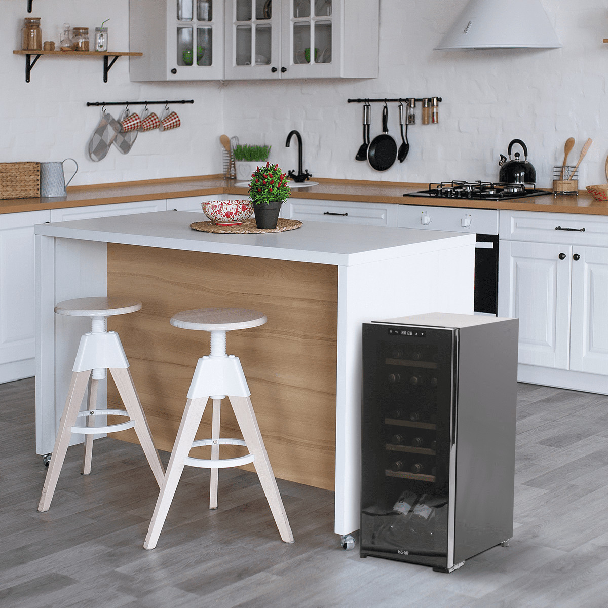 Baridi 18 Bottle Dual Zone Wine Fridge/Cooler with Digital Touchscreen Controls, Wooden Shelves & LED Light - Black - Image 8