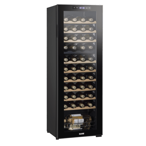 Baridi 44 Bottle Dual Zone Wine Fridge with Digital Touchscreen Controls, Beech Wood Shelves & LED Light - Black