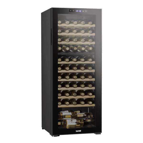 Baridi 55 Bottle Dual Zone Wine Fridge with Digital Touchscreen Controls, Beech Wood Shelves & LED Light - Black
