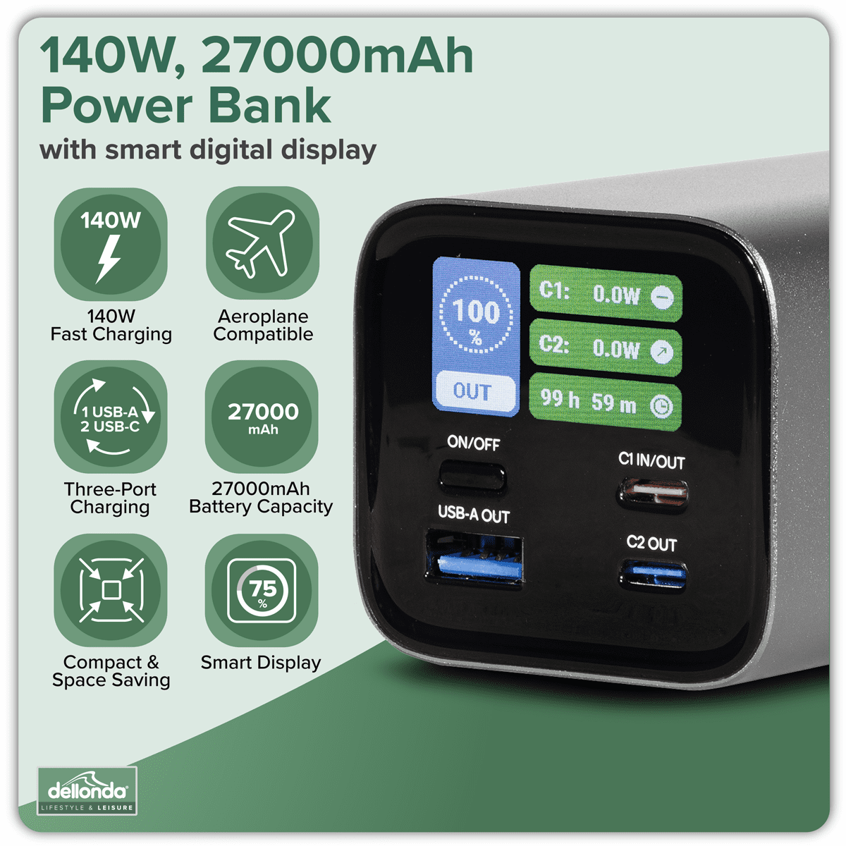 Dellonda Portable Power Bank 140W 27000mAh - Image 12
