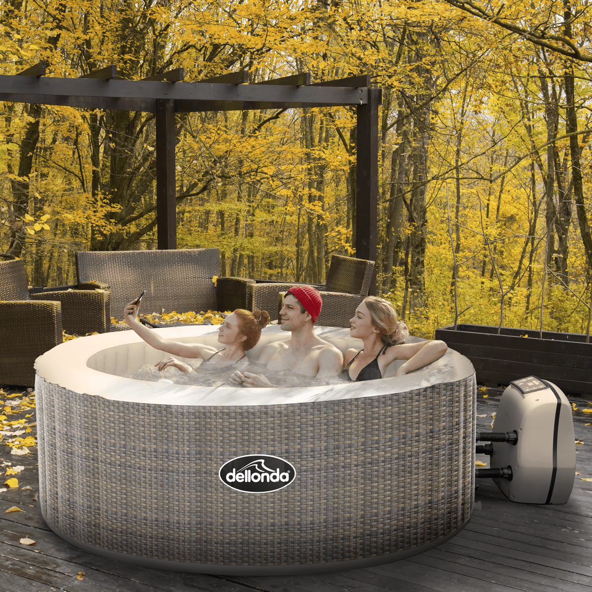 Dellonda 2-4 Person Inflatable Hot Tub/Spa with Smart Pump - Rattan Effect - Image 3
