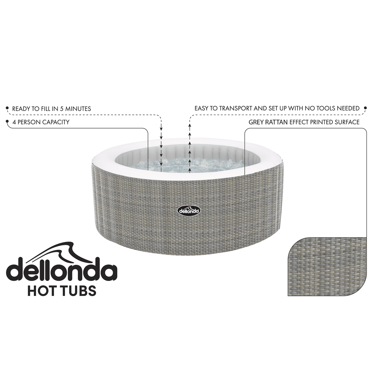 Dellonda 2-4 Person Inflatable Hot Tub/Spa with Smart Pump - Rattan Effect - Image 8