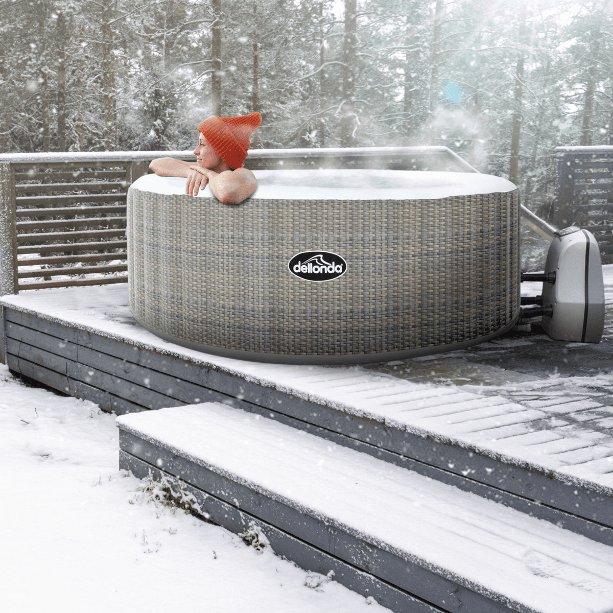 Dellonda 2-4 Person Inflatable Hot Tub/Spa with Smart Pump - Rattan Effect - Image 5