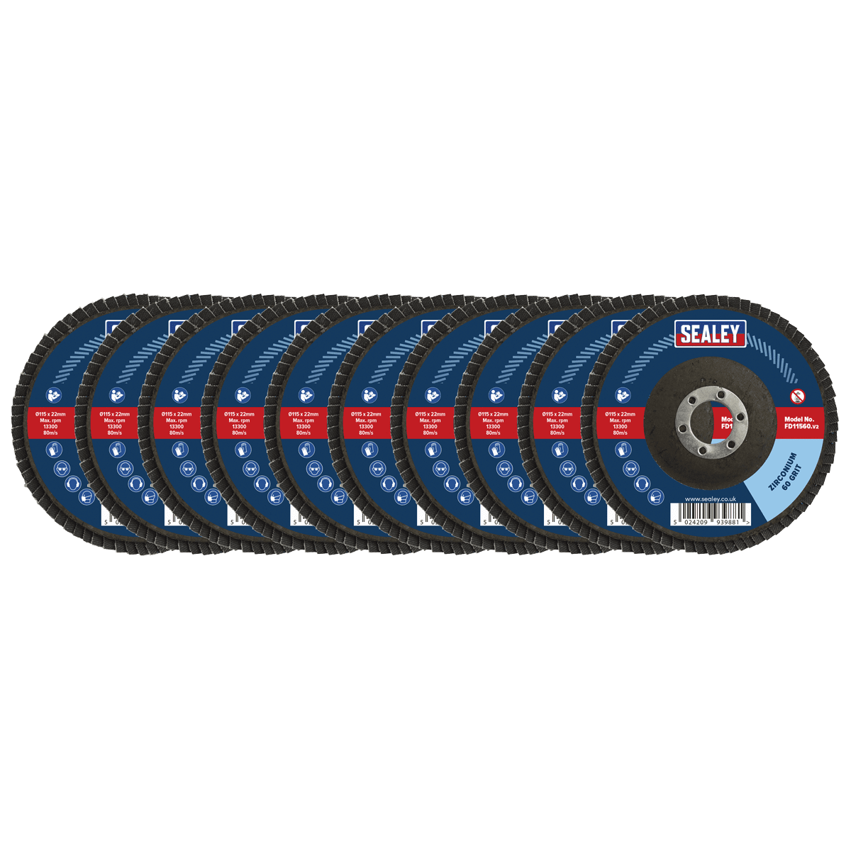 115mm Zirconium Flap Discs Assorted Grit 22mm Bore - Pack of 10 - Image 2