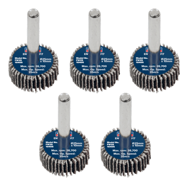 25 x 10mm Abrasive Flap Wheel with 6mm Shaft 40Grit - Pack of 5