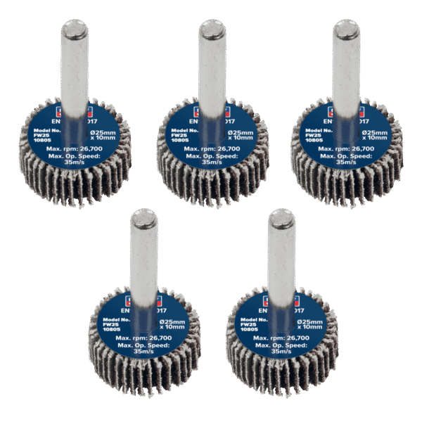 25 x 10mm Abrasive Flap Wheel with 6mm Shaft 80Grit - Pack of 5