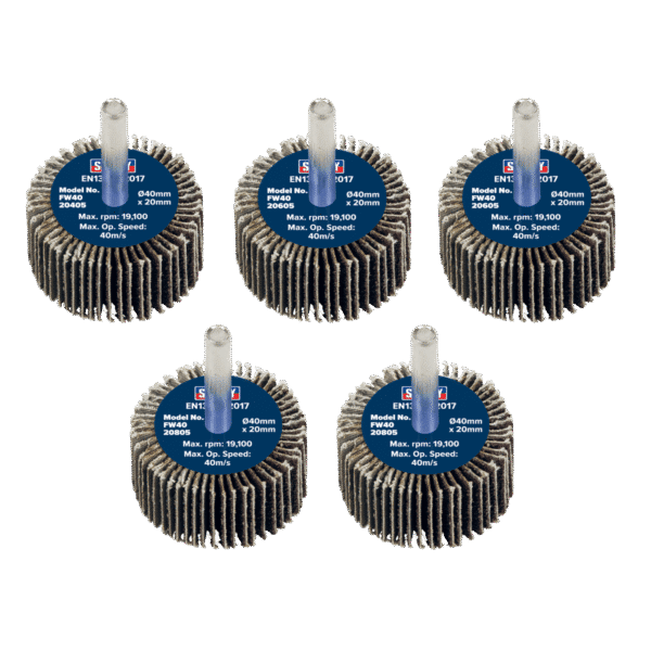 40 x 20mm Abrasive Flap Wheel with 6mm Shaft Assorted Grit - Pack of 5