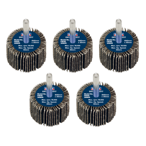 40 x 30mm Abrasive Flap Wheel with 6mm Shaft 80Grit - Pack of 5