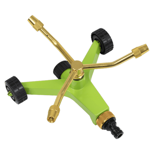 3-Arm Brass Sprinkler with Metal Wheeled Base